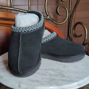 UGG Black Suede Slip-On Mules with Contrast Trim